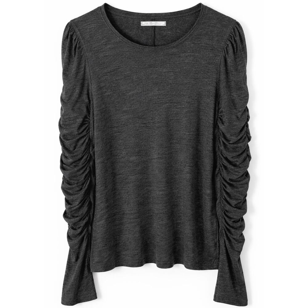 Free People We The Free Natasha Top XL Gray Slub Knit Ruched Long Sleeve Boho - Picture 2 of 12
